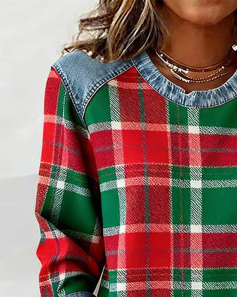 Fashionable Sweatshirt with Checkered Patchwork 3