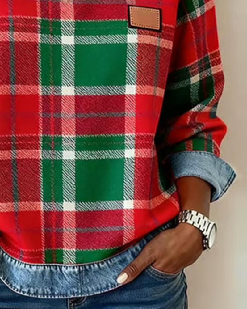 Fashionable Sweatshirt with Checkered Patchwork 4