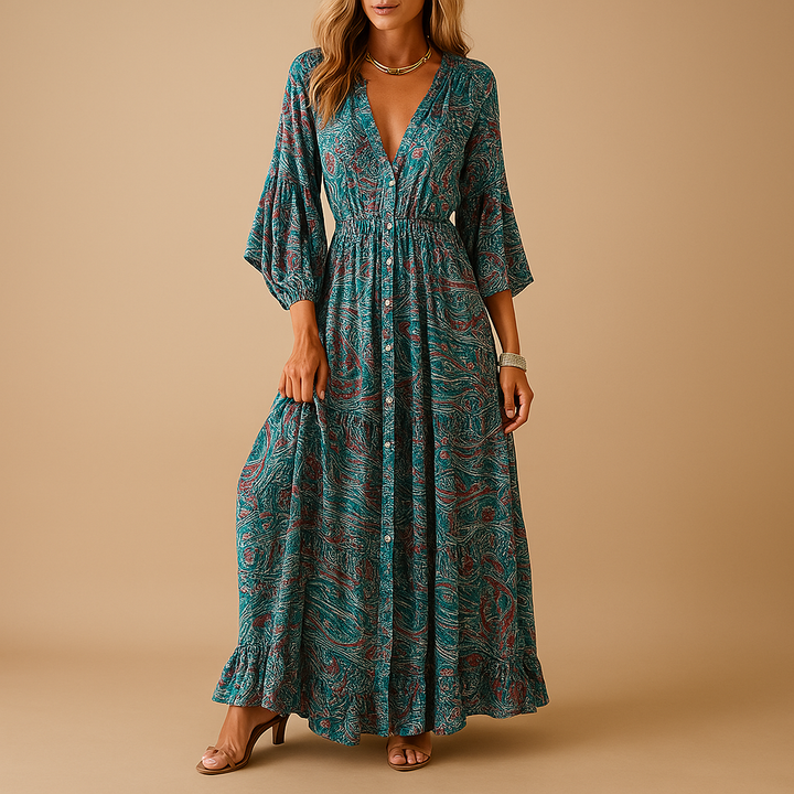Flowy Boho Maxi Dress - Long Sleeve Floral Maxi Dress for Women