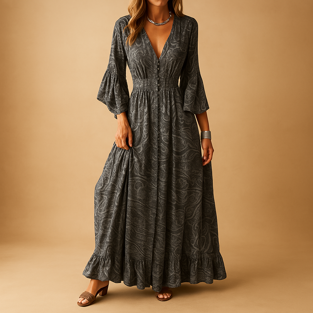 Flowy Boho Maxi Dress - Long Sleeve Floral Maxi Dress for Women