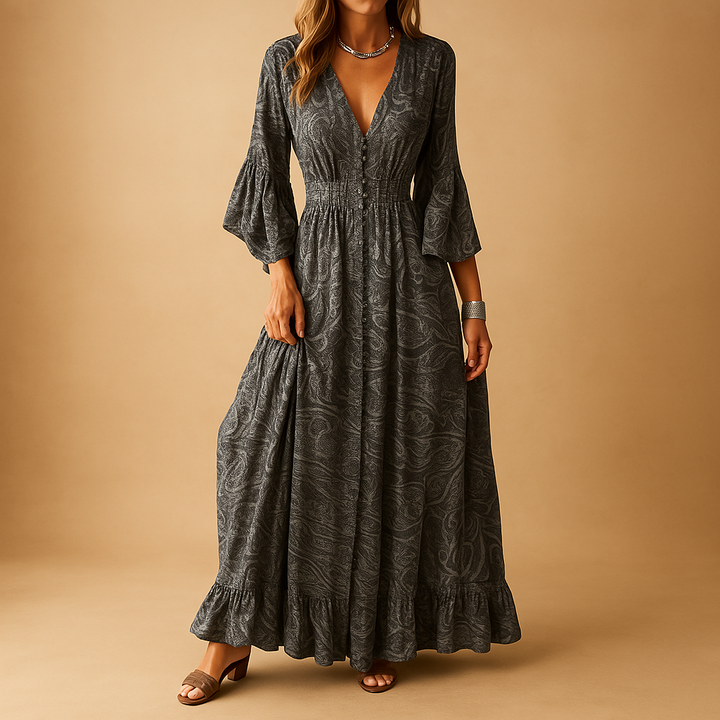 Flowy Boho Maxi Dress - Long Sleeve Floral Maxi Dress for Women