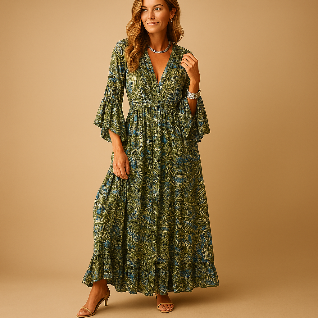 Flowy Boho Maxi Dress - Long Sleeve Floral Maxi Dress for Women