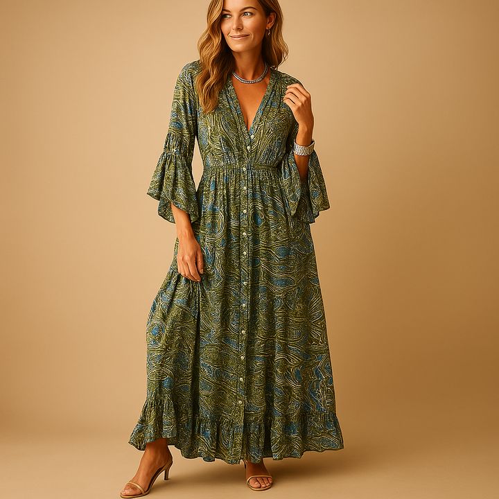 Flowy Boho Maxi Dress - Long Sleeve Floral Maxi Dress for Women
