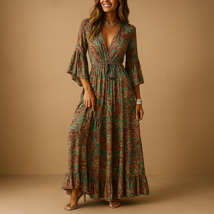 Flowy Boho Maxi Dress - Long Sleeve Floral Maxi Dress for Women
