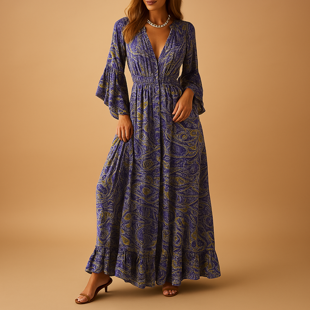Flowy Boho Maxi Dress - Long Sleeve Floral Maxi Dress for Women