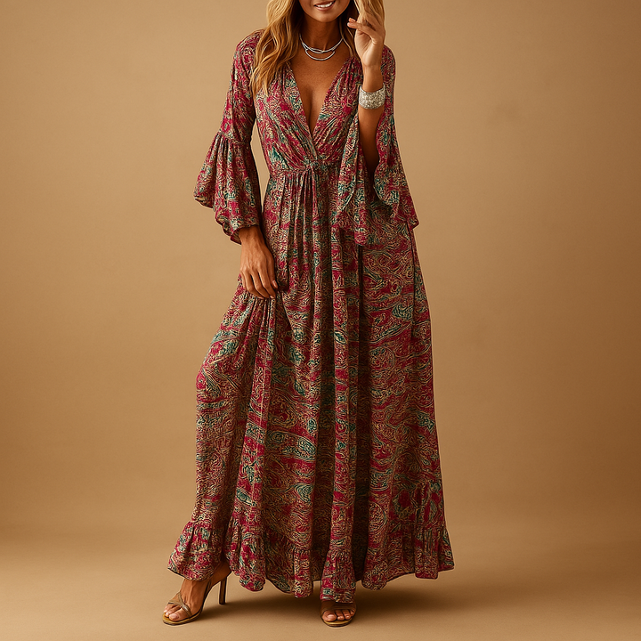 Flowy Boho Maxi Dress - Long Sleeve Floral Maxi Dress for Women