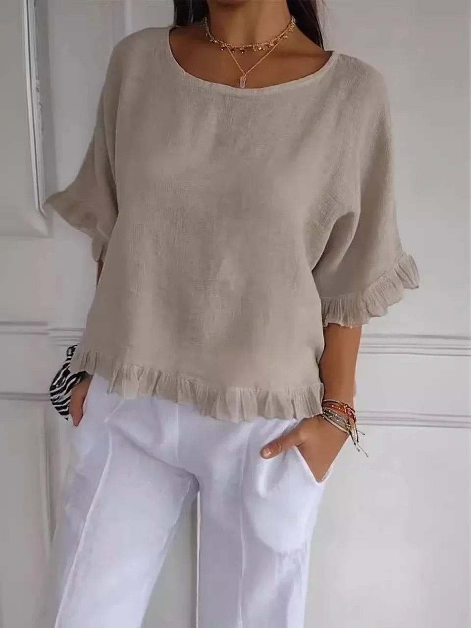 Gemma™ | Effortless White Blouse with Puff Sleeves