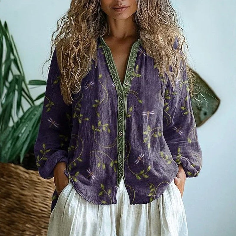 Isla | Floral Trim Button Blouse