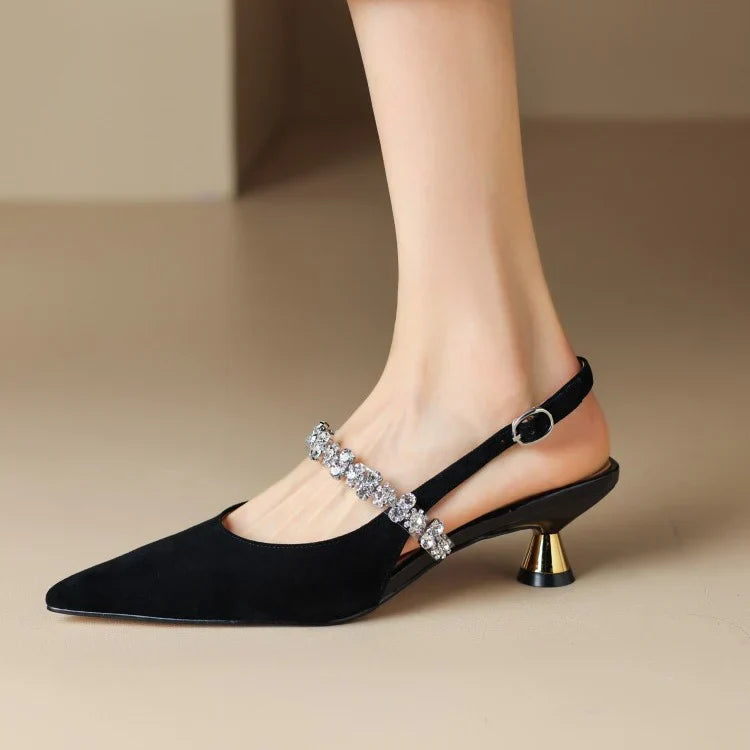 Variant image for Elegant Kitten Heel Shoes - Vegan Leather with Rhinestone Detail-13