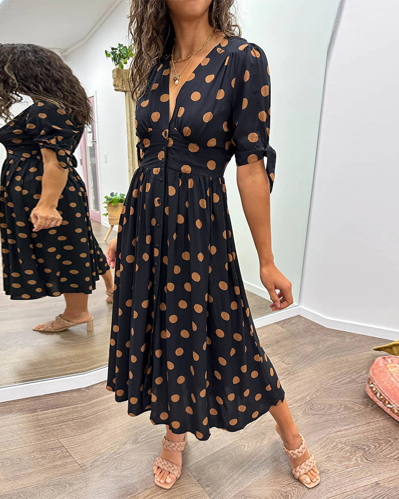 Monique™ | Elegant Midi Dress for Women with Polka Dot Design