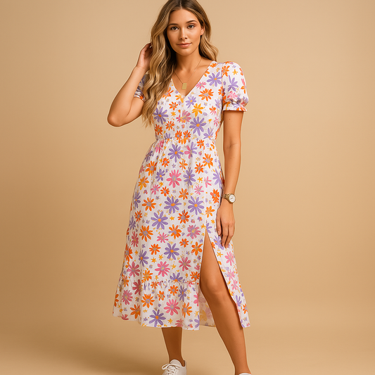 Nina Maxijurk for ladies-elegant V-neck, trendy split & comfortable fit
