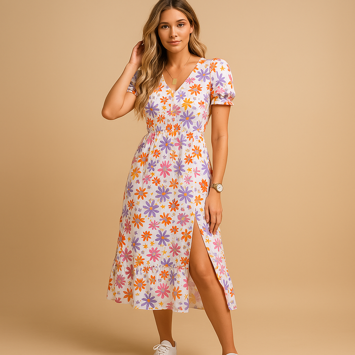 Nina Maxijurk for ladies-elegant V-neck, trendy split & comfortable fit