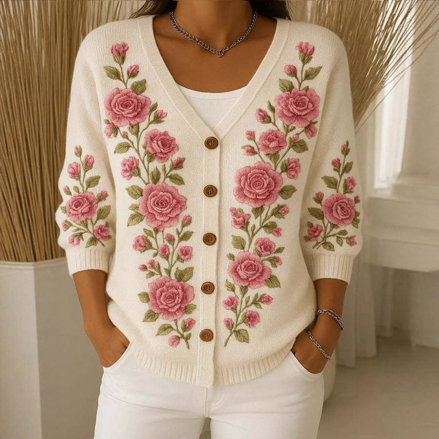 Floral Print V-Neck Cardigan Support Breast Cancer