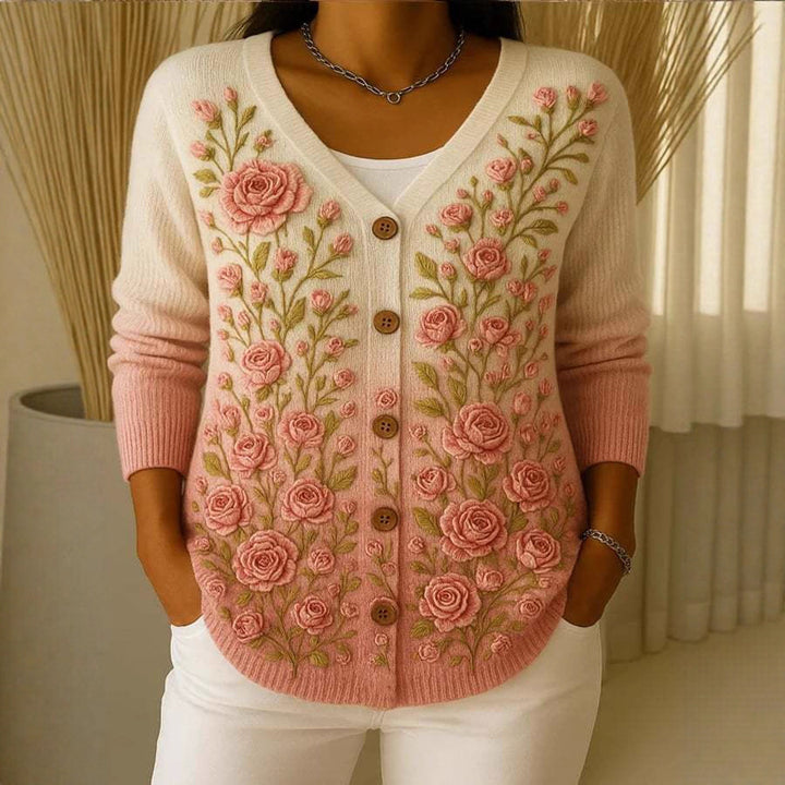 Floral Print V-Neck Cardigan Support Breast Cancer