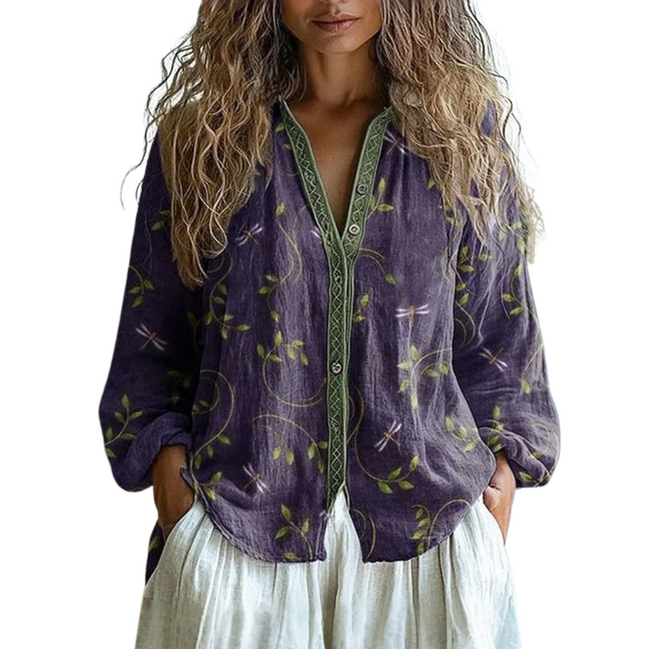 Ambre™ - Vintage Leaf Print Blouse
