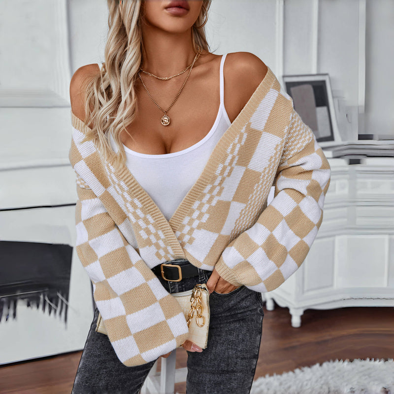 Plaid Cardigan for Women - Cozy Long Sleeve Layering Essential