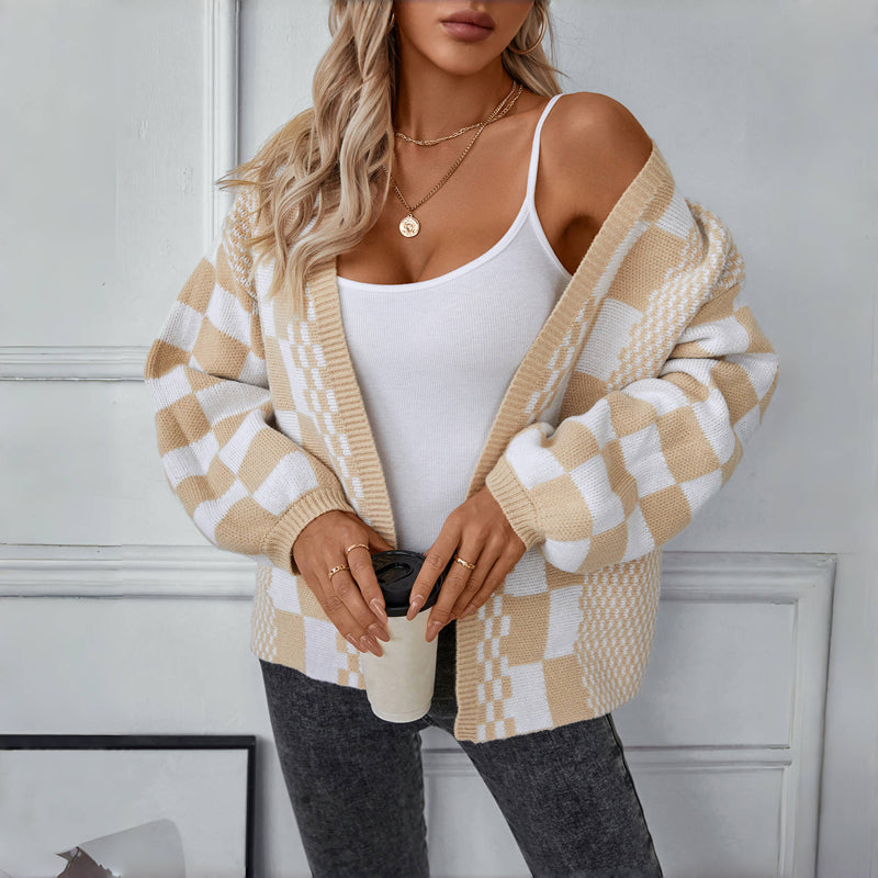 Plaid Cardigan for Women - Cozy Long Sleeve Layering Essential