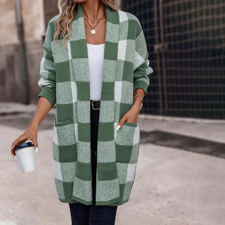 Plaid Long Cardigan - Cozy Knit Layering Essential for Women