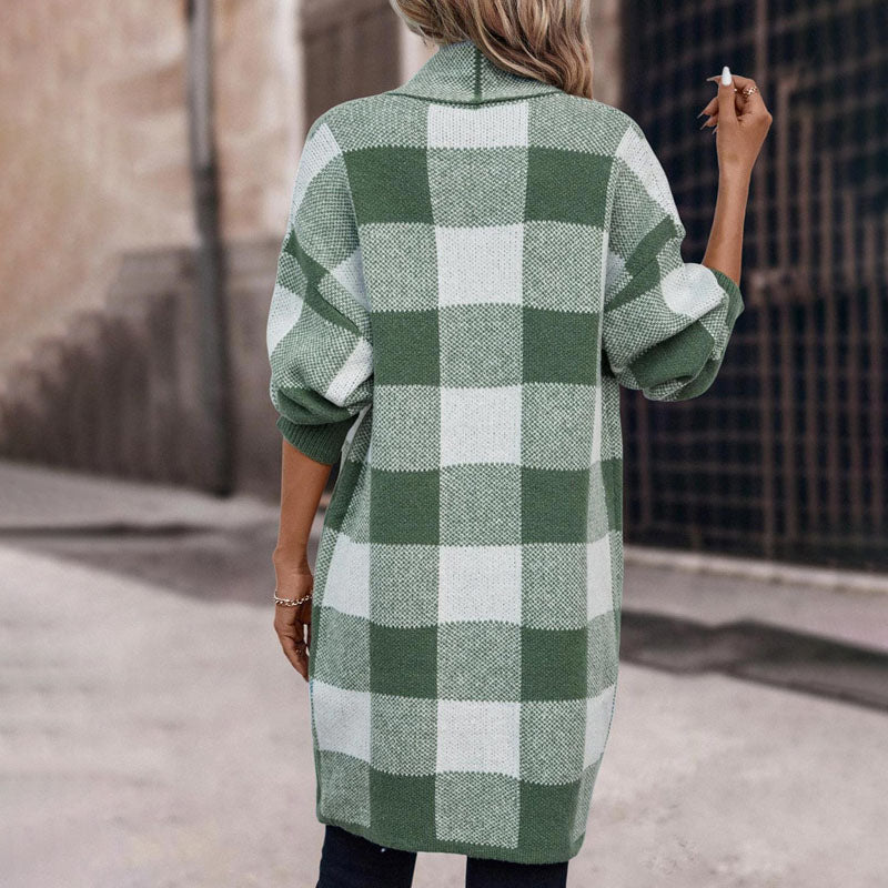 Plaid Long Cardigan - Cozy Knit Layering Essential for Women