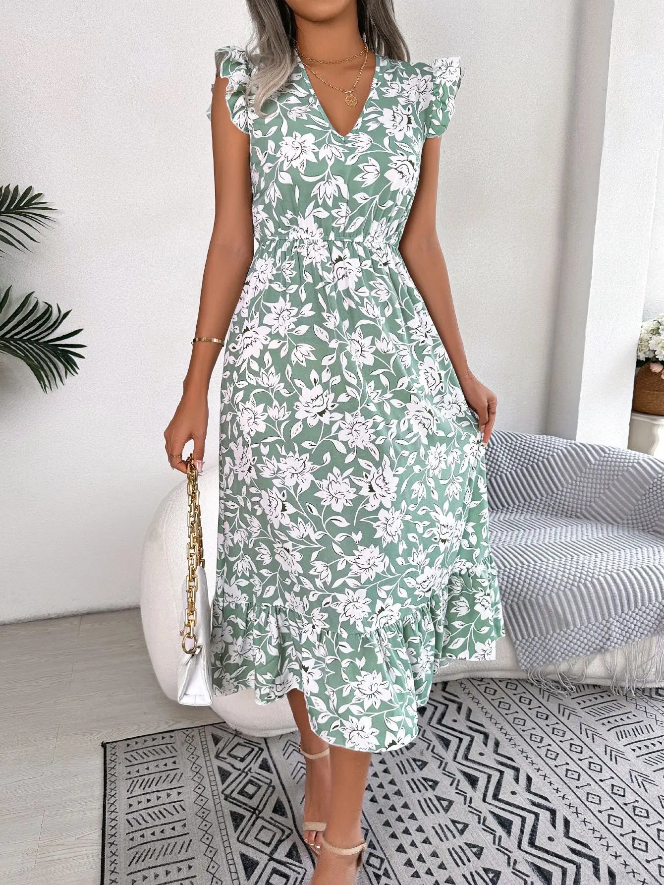 Floral Print Sleeveless Dress - Elegant Summer Style for Women