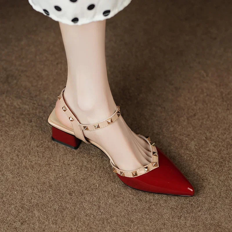 Pointed-Toe Slingback Heels - Stylish Comfort with Pyramid Studs