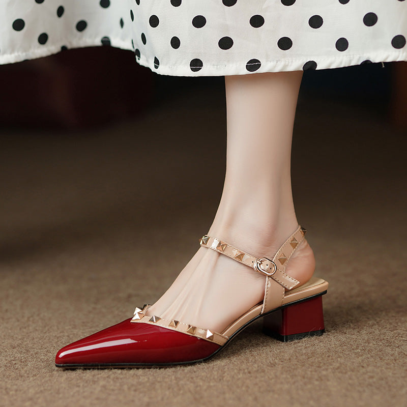 Pointed-Toe Slingback Heels - Stylish Comfort with Pyramid Studs