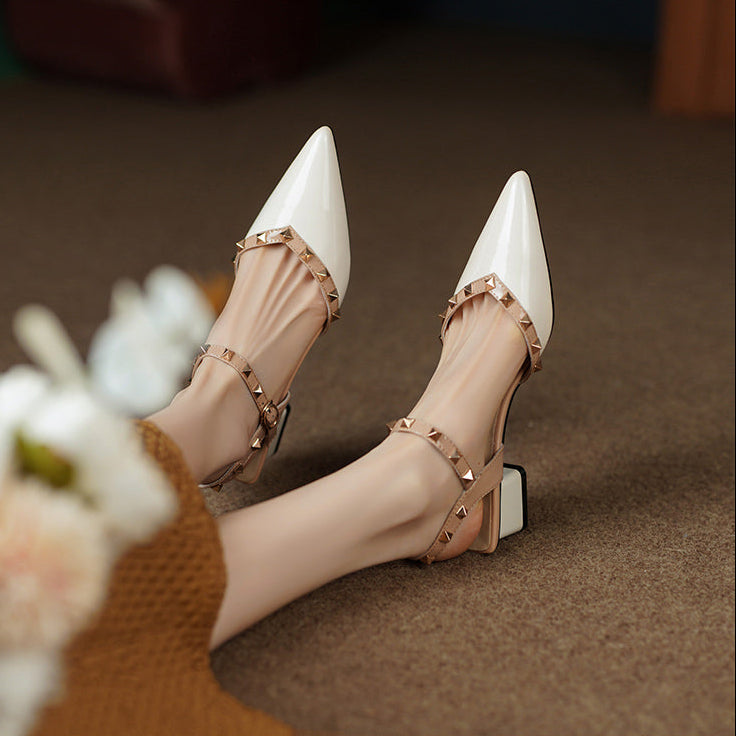 Pointed-Toe Slingback Heels - Stylish Comfort with Pyramid Studs