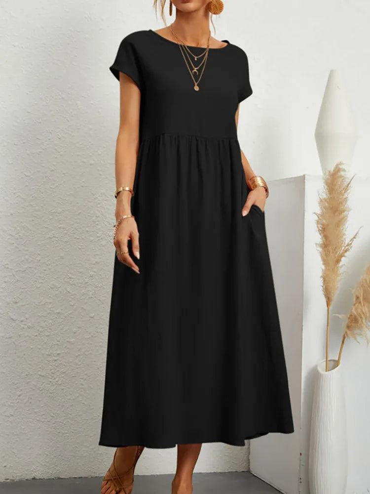 Vintage Women’s Summer Dress - Elegant Cotton Linen Sundress