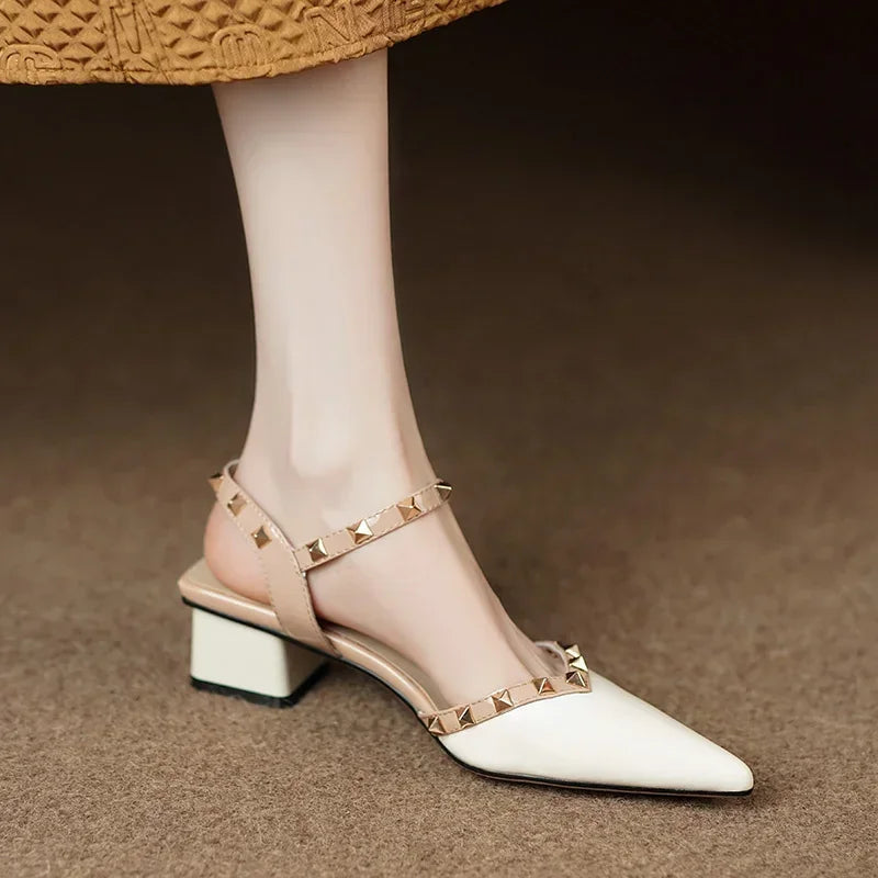 Pointed-Toe Slingback Heels - Stylish Comfort with Pyramid Studs
