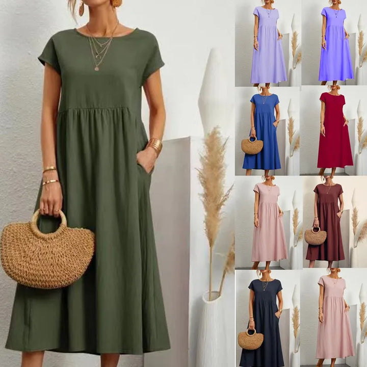 Vintage Women’s Summer Dress - Elegant Cotton Linen Sundress