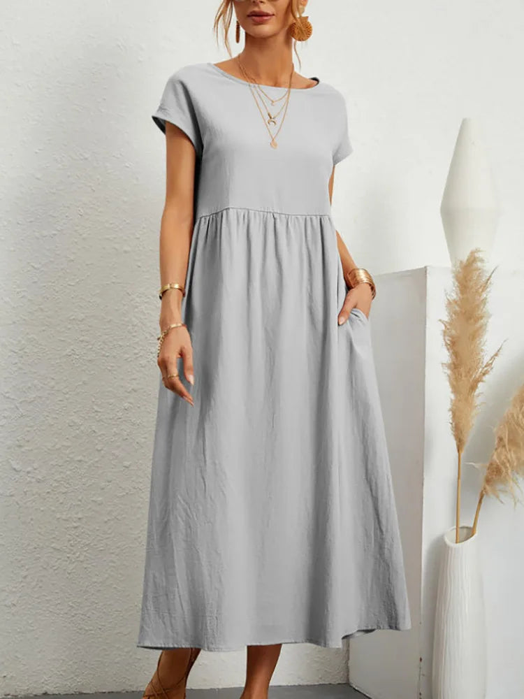 Vintage Women’s Summer Dress - Elegant Cotton Linen Sundress