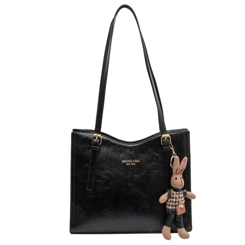 Charmbun Tote Bag - Stylish Vegan Leather with Removable Bunny Pendant