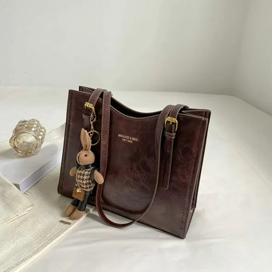 Charmbun Tote Bag - Stylish Vegan Leather with Removable Bunny Pendant
