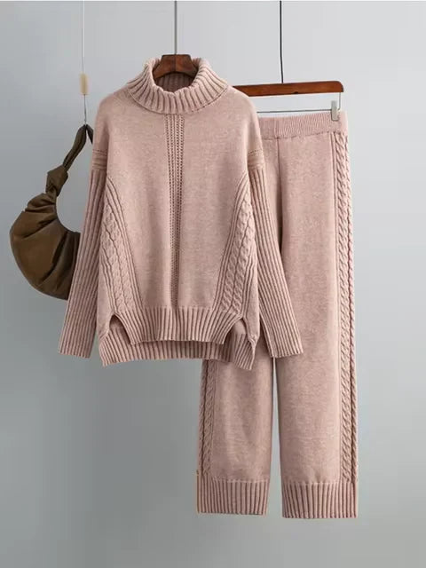 Scarlett | Chic High-Neck Knit Sweater & Loose Pants Set 0