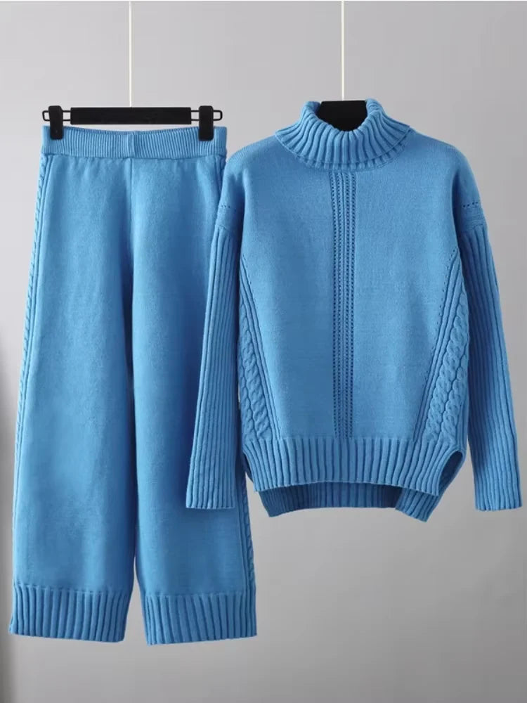 Scarlett | Chic High-Neck Knit Sweater & Loose Pants Set 1