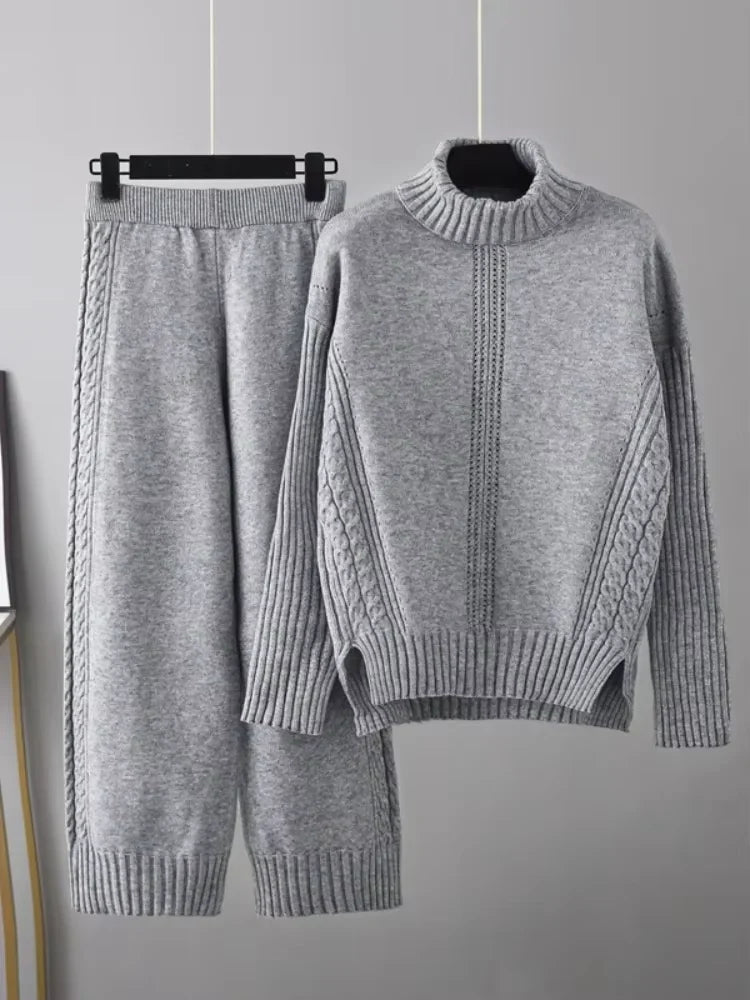 Scarlett | Chic High-Neck Knit Sweater & Loose Pants Set 10