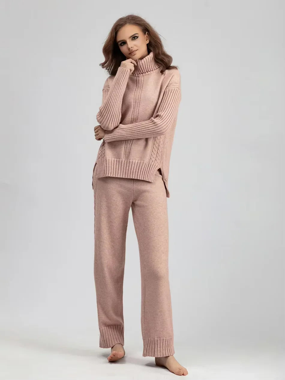 Scarlett | Chic High-Neck Knit Sweater & Loose Pants Set 1