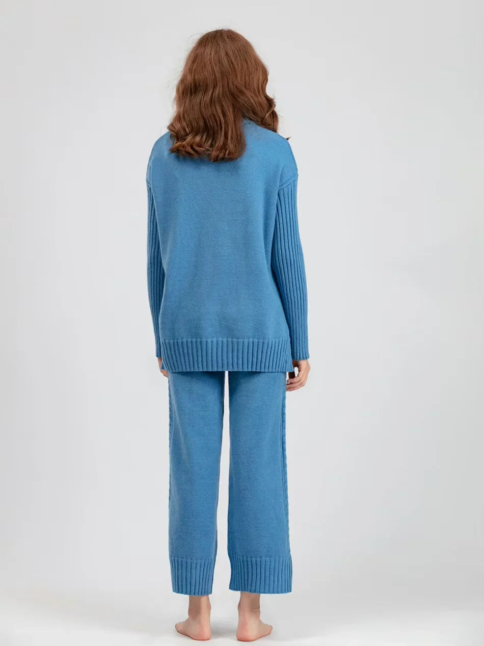 Scarlett | Chic High-Neck Knit Sweater & Loose Pants Set 4