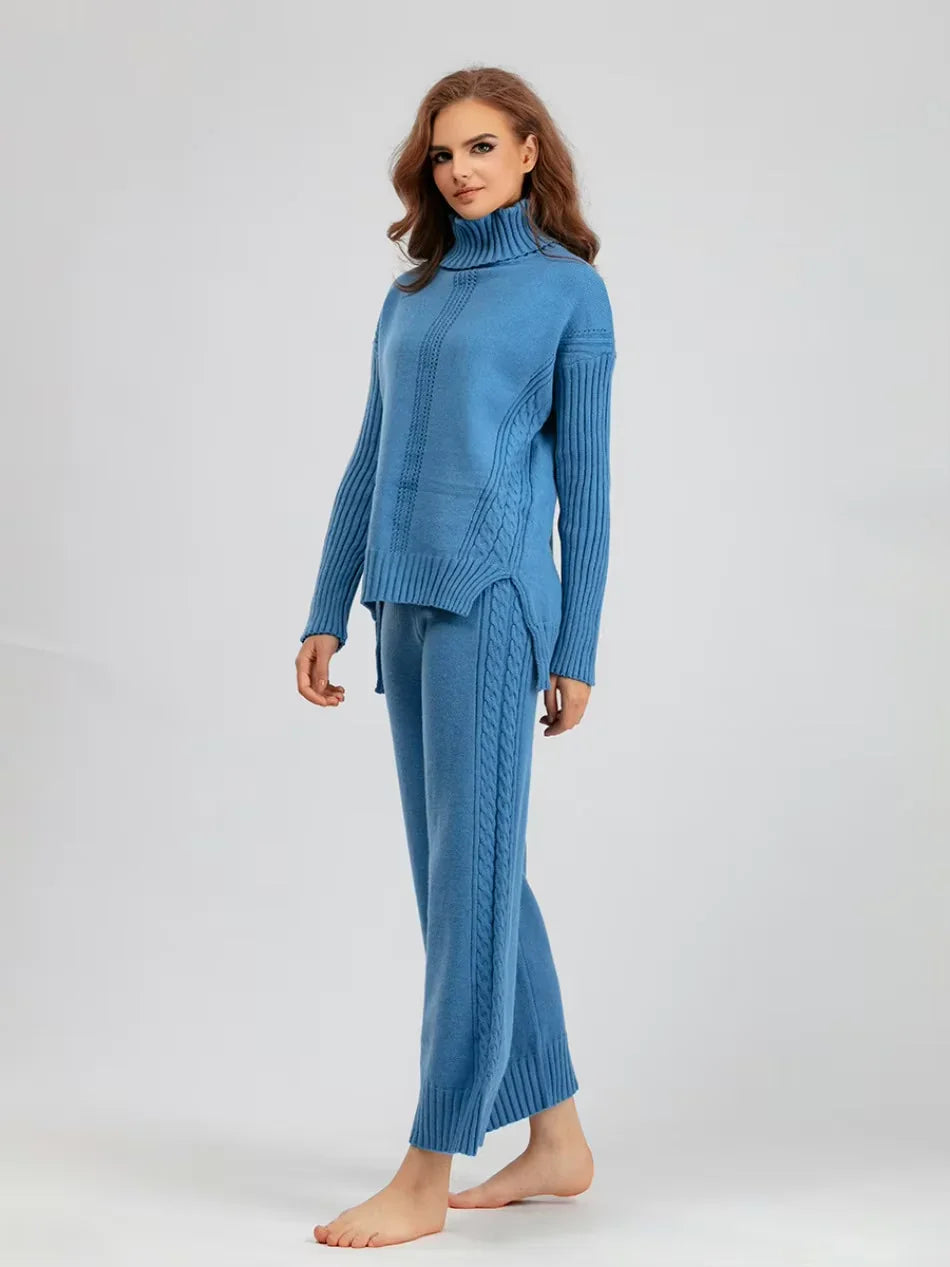 Scarlett | Chic High-Neck Knit Sweater & Loose Pants Set 5