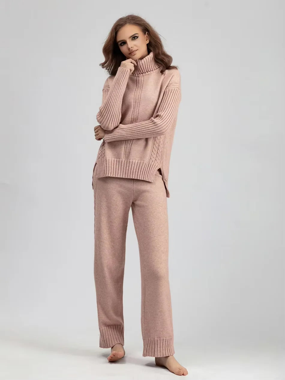 Scarlett | Chic High-Neck Knit Sweater & Loose Pants Set 6