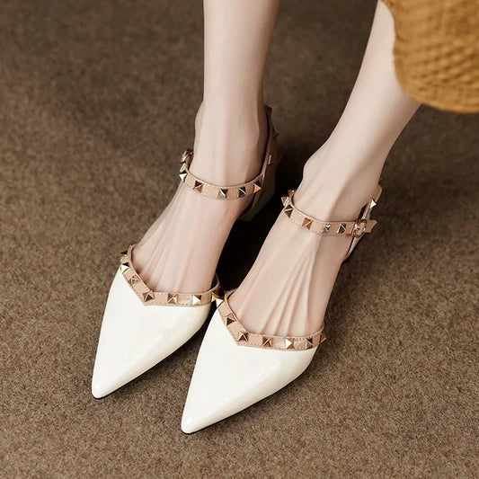 Pointed-Toe Slingback Heels - Stylish Comfort with Pyramid Studs