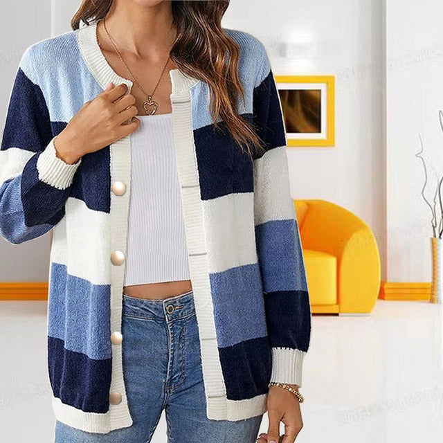 Striped Cardigan - Cozy Cotton Blend for Women, Perfect for All Seasons