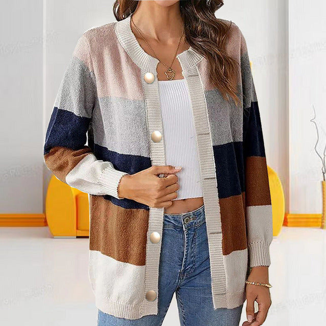 Striped Cardigan - Cozy Cotton Blend for Women, Perfect for All Seasons