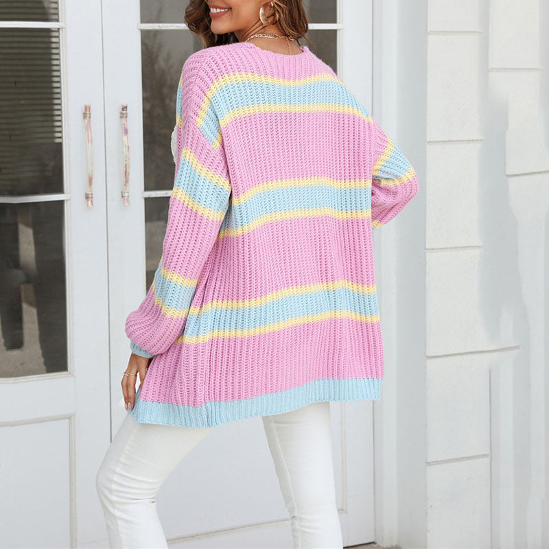 Striped Long Cardigan - Cozy Cotton-Acrylic Blend for All Seasons