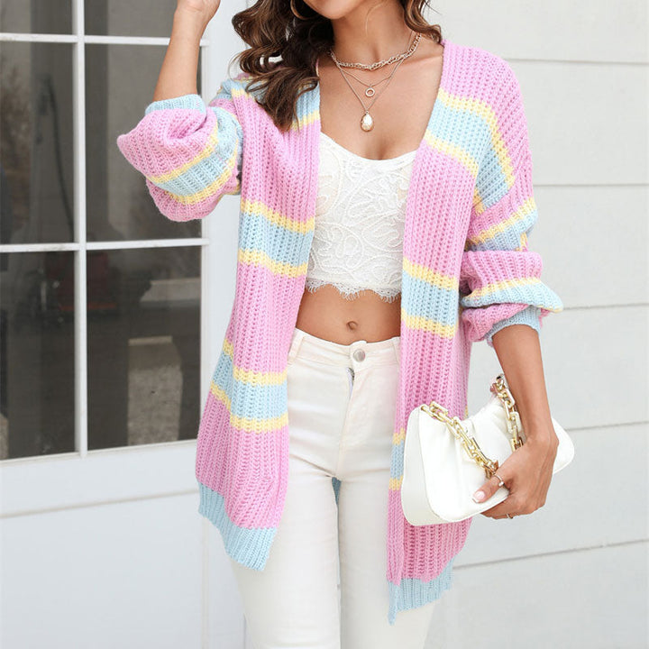 Striped Long Cardigan - Cozy Cotton-Acrylic Blend for All Seasons