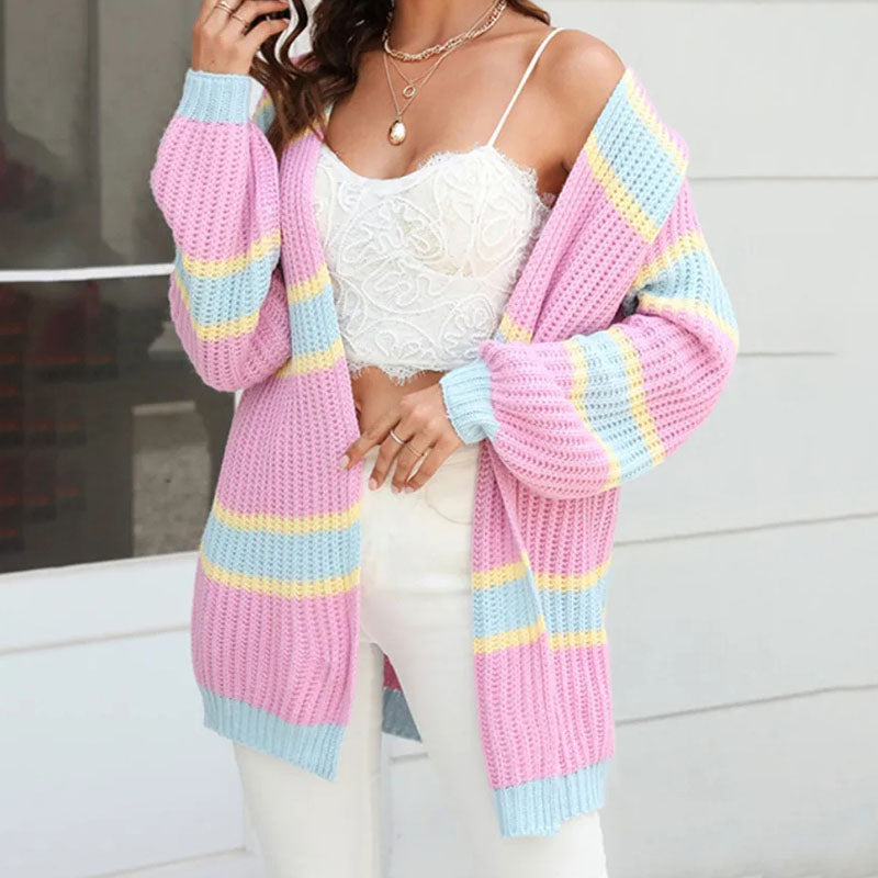 Striped Long Cardigan - Cozy Cotton-Acrylic Blend for All Seasons