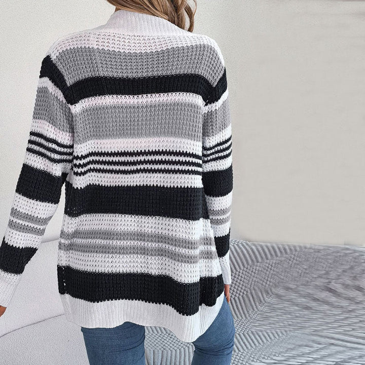 Striped Long Cardigan - Cozy Knitwear with Pockets for Women