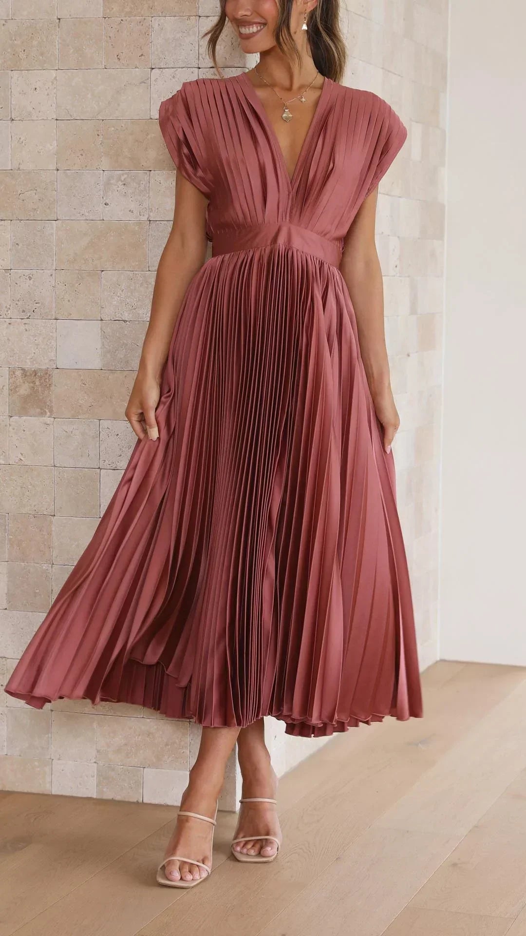 Womens Dress - Elegant Wedding Guest or Cocktail Dress with V-Neck