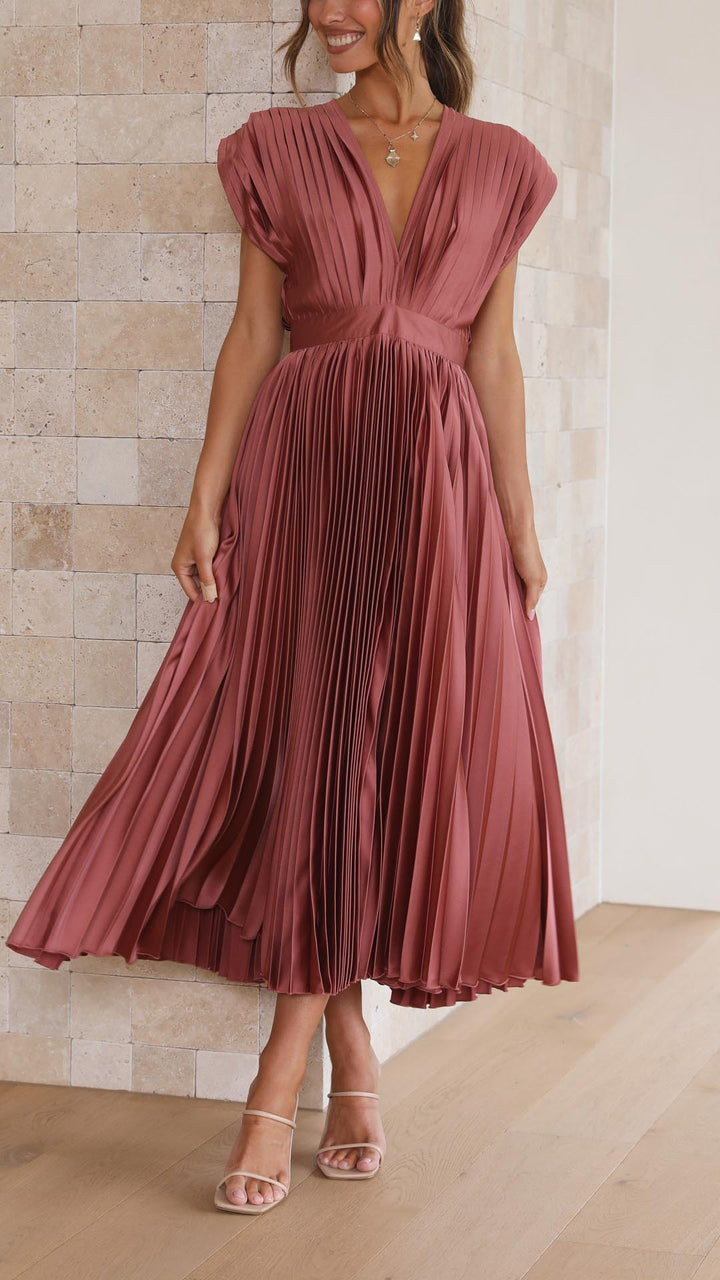 Womens Dress - Elegant Wedding Guest or Cocktail Dress with V-Neck
