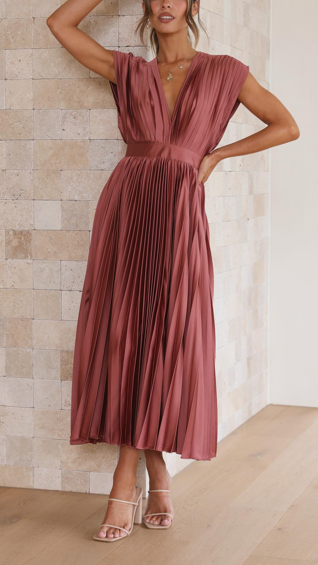 Womens Dress - Elegant Wedding Guest or Cocktail Dress with V-Neck